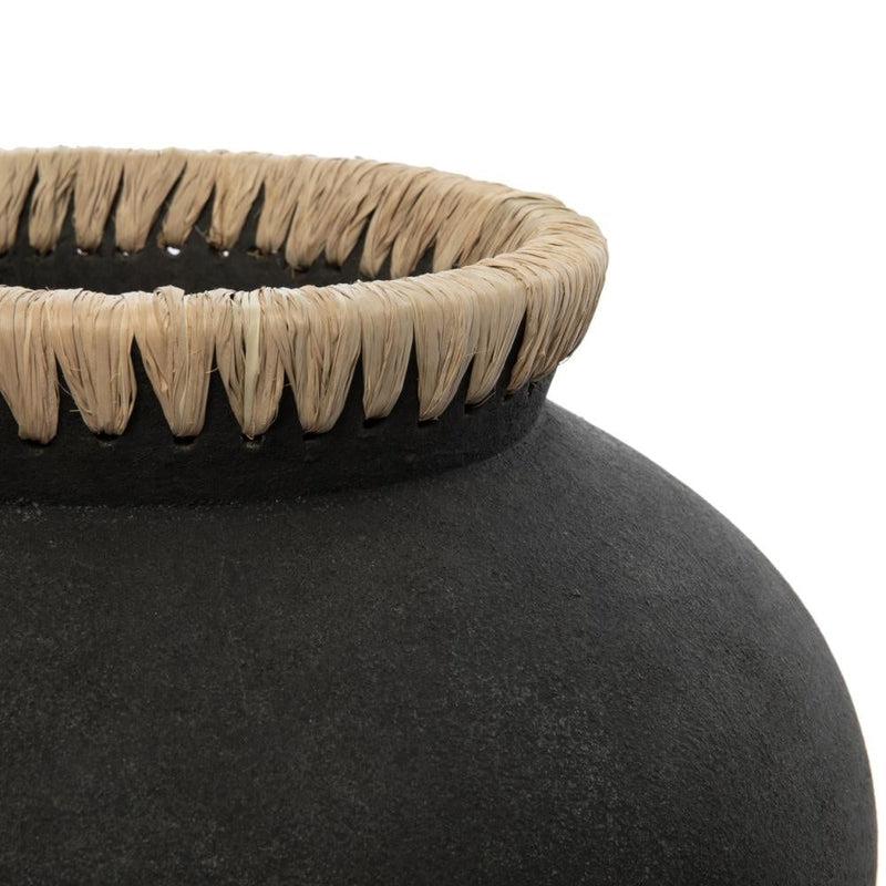 Bazar Bizar Betonlook Vaas Zwart Raffia L