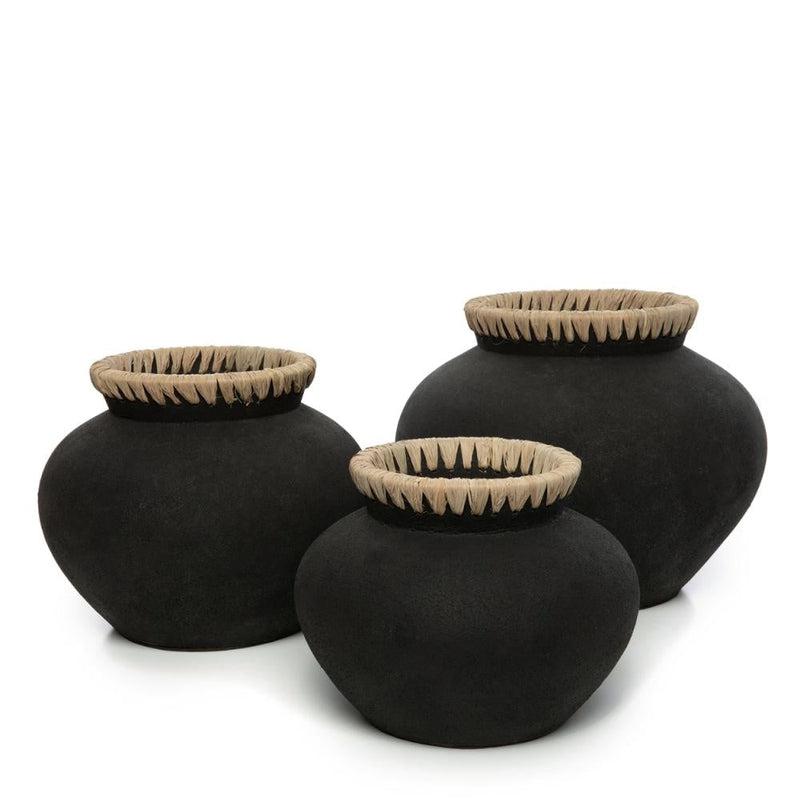 Bazar Bizar Betonlook Vaas Zwart Raffia L
