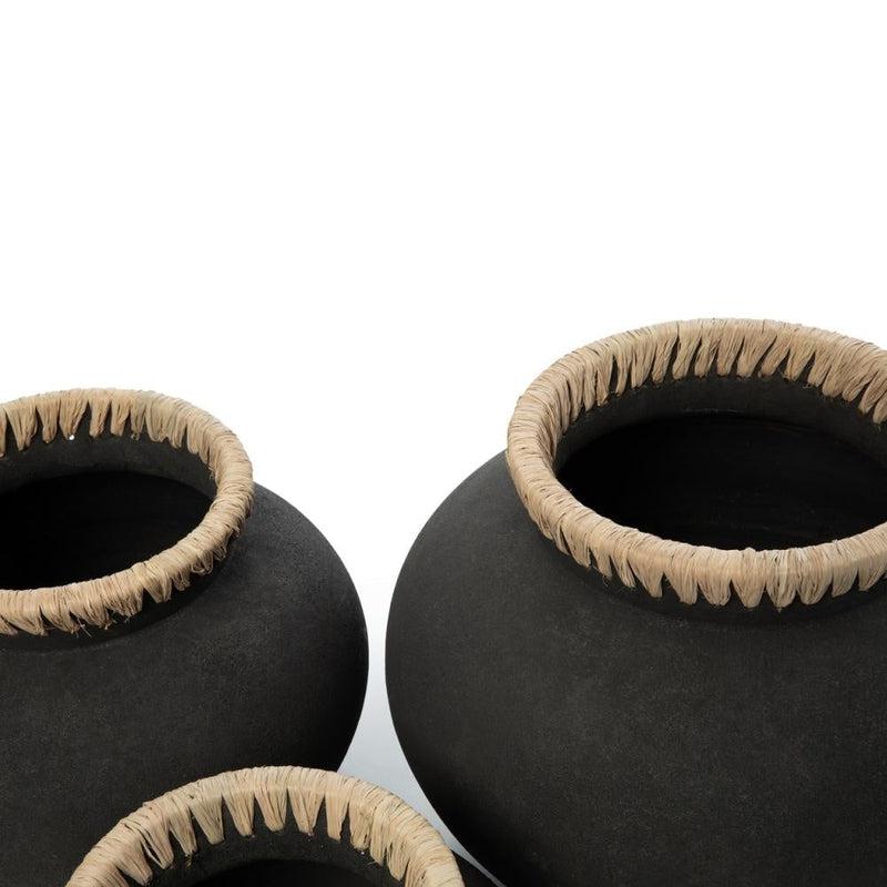 Bazar Bizar Betonlook Vaas Zwart Raffia L