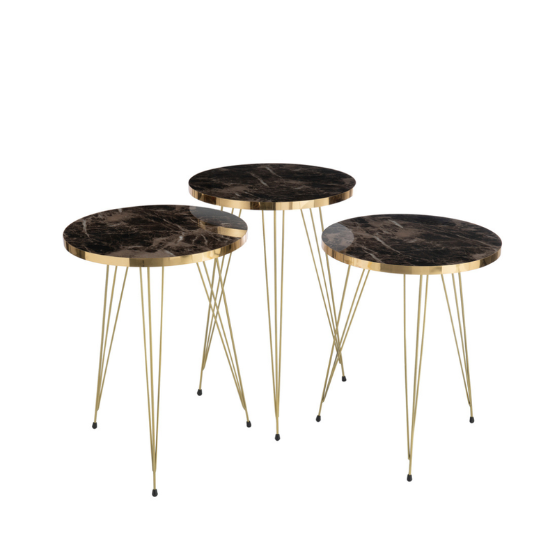 J-Line Bijzettafels Marmer Zwart Set 3