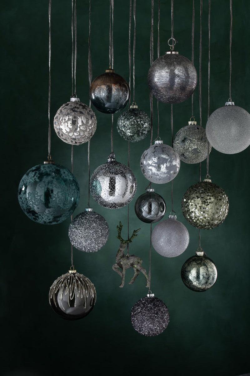 J-Line Donker Groene Suiker Kerstballen Set 4