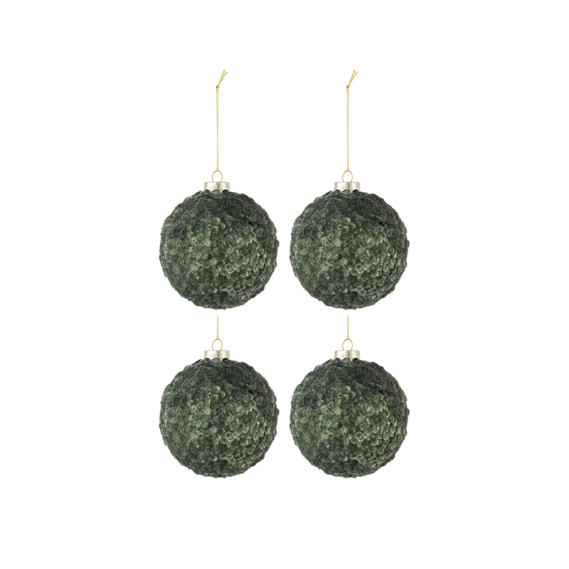 J-Line Donker Groene Suiker Kerstballen Set 4