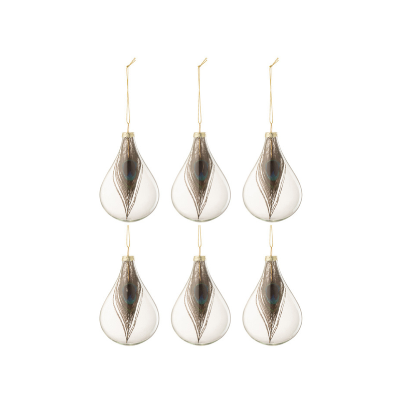 J-Line Druppel Kersthanger Pauwenveer Set 6