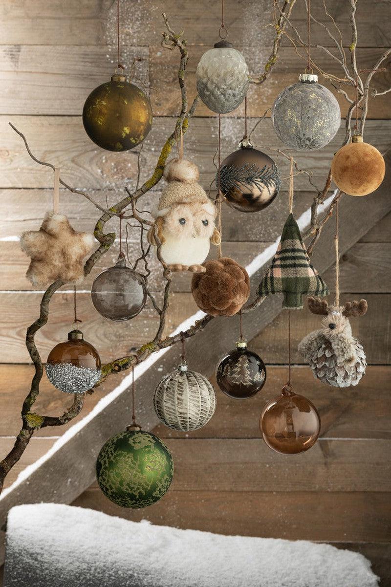 J-Line Glazen Kerstballen Brons Met Veer Set 4