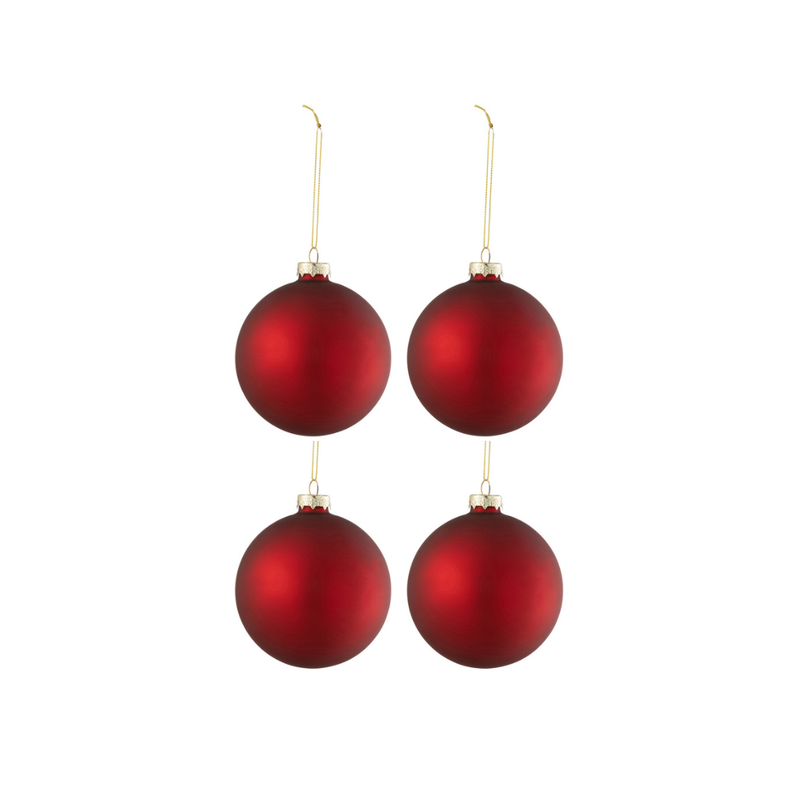 J-Line Glazen Kerstballen Mat Rood Set 4