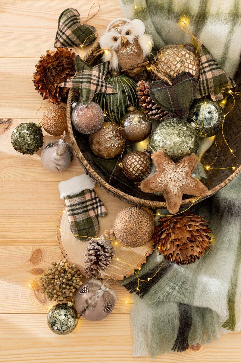 J-Line Kaki Groene Kerstbal Glas Pailletten