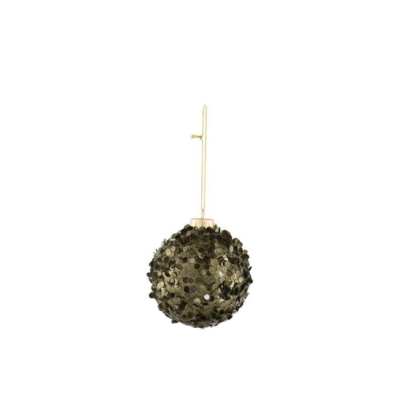 J-Line Kaki Groene Kerstbal Glas Pailletten
