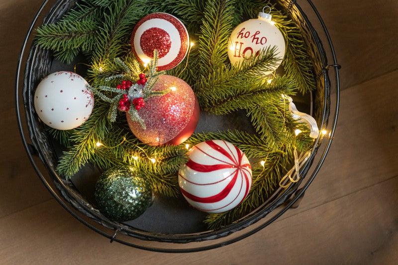 J-Line Kerstballen Rood Wit Met Besjes Set 4