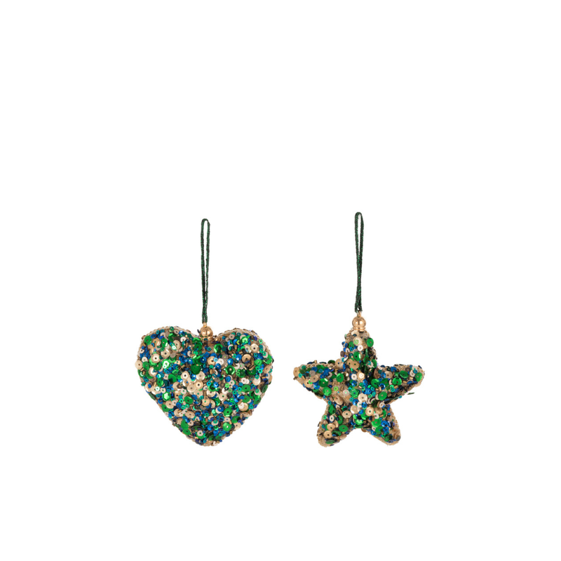 J-Line Kerstboom Hangers Hartje Ster Pailletten Set 2