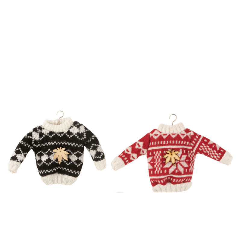 J-Line Kerstboom Hangers Trui Zwart Rood Set 2