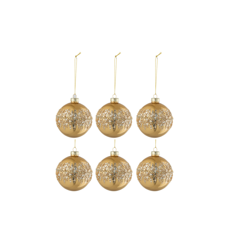 J-Line Luxe Gouden Glitter Kerstballen Set 6