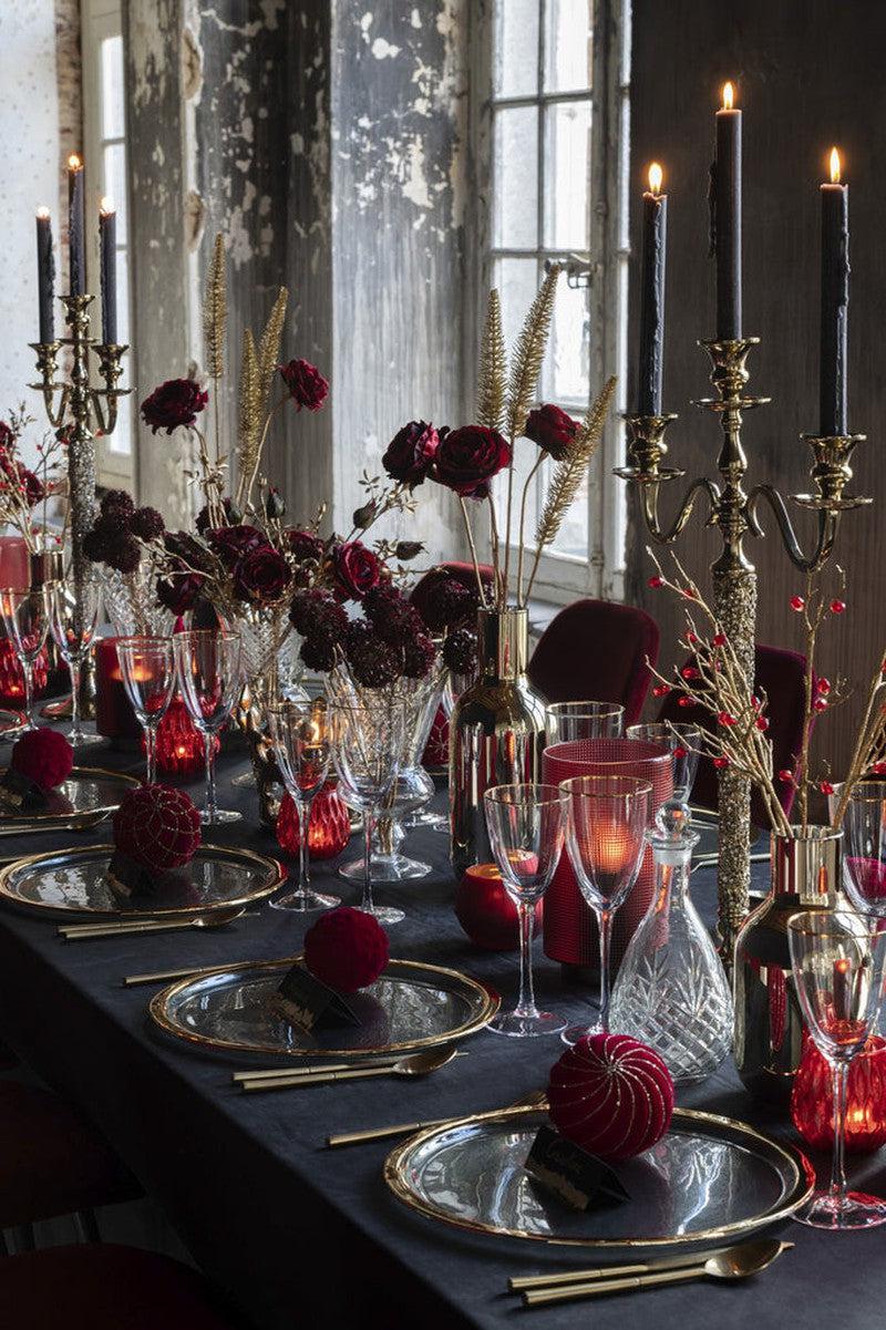 J-Line Luxe Velvet Kerstballen Rood Goud Set 4