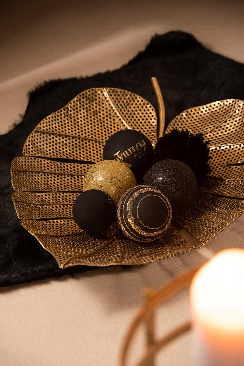 J-Line Mat Zwarte Kerstballen Gouden Lijnen Set 4