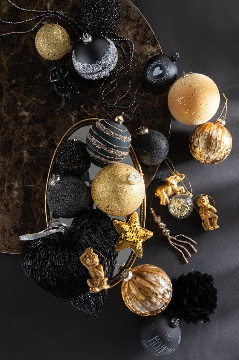 J-Line Mat Zwarte Kerstballen Gouden Lijnen Set 4
