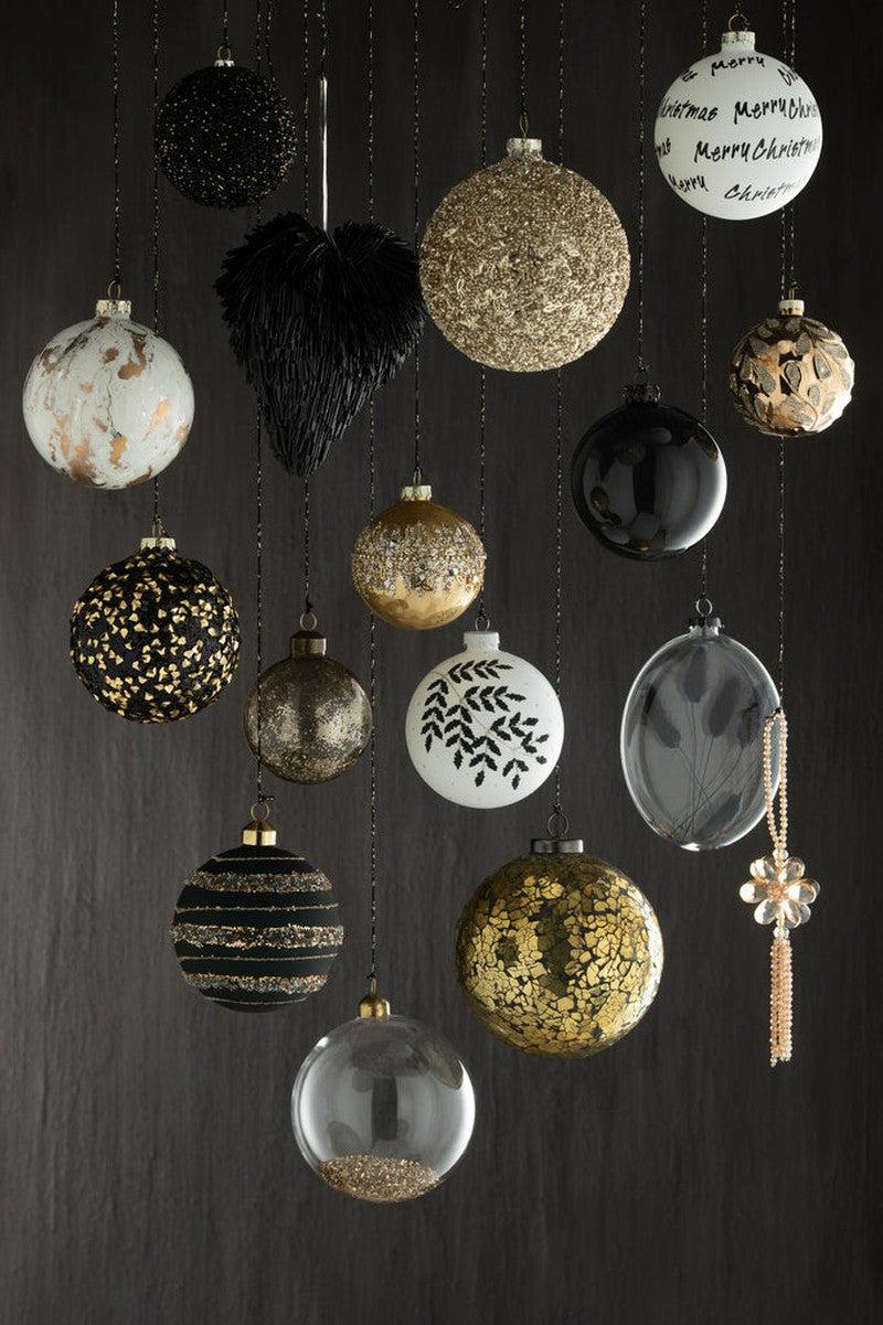 J-Line Mat Zwarte Kerstballen Gouden Lijnen Set 4