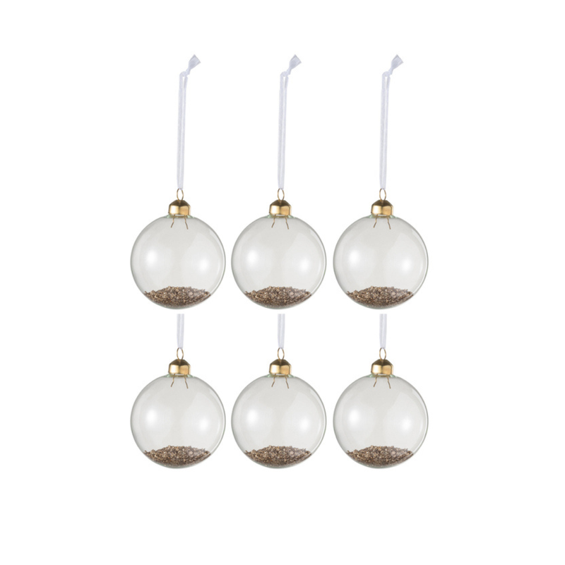 J-Line Transparante Glazen Kerstballen Glitter Set 6