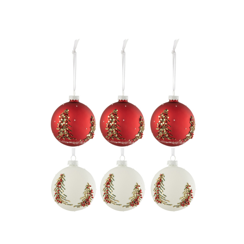J-Line Wit Met Rode Kerstballen Kerstboom Set 6