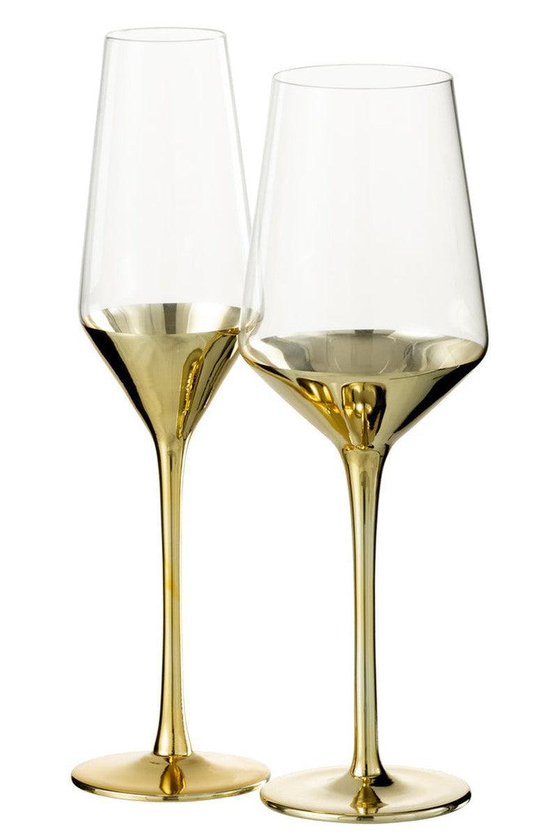 J-Line Luxe Wijnglazen Goud Glas Set Van 4