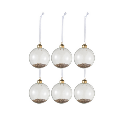 J-Line Transparante Glazen Kerstballen Glitter Set 6