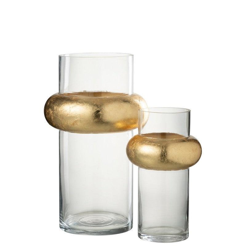 J-Line Vaas Cylinder Glas Transparant Goud L