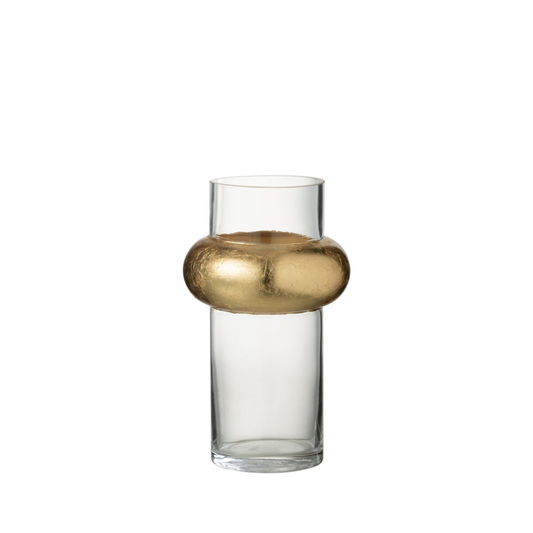J-Line Vaas Cylinder Glas Transparant Goud S